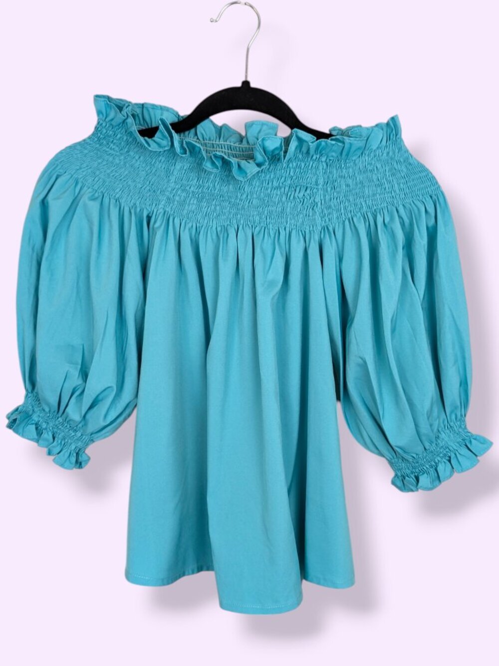Light Blue Elastic Off-Shoulder Top - Picture 6 of 6